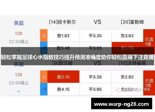 轻松掌握足球心水指数技巧提升预测准确度助你轻松赢得下注竞猜 轻松掌握足球心水指数技巧提升预测准确度助你轻松赢得下注竞猜